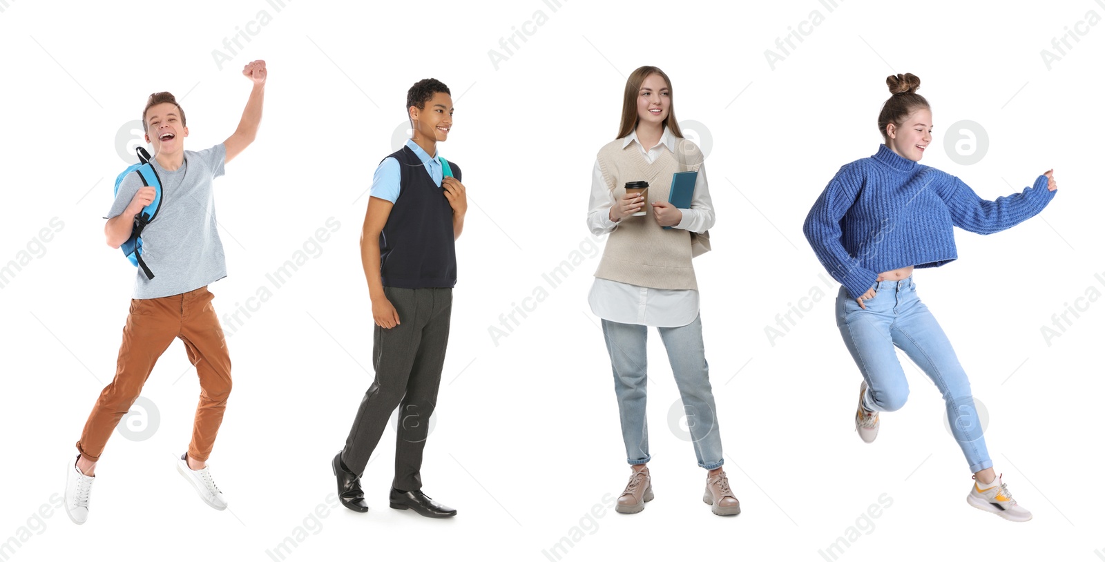 Image of Collage with photos of teenagers on white background