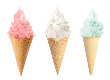 Image of Ice cream in different flavors isolated on white. Soft serve