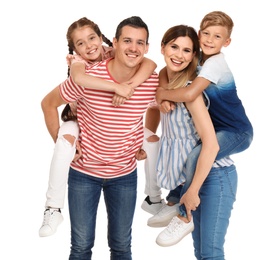 Photo of Happy family with children on white background