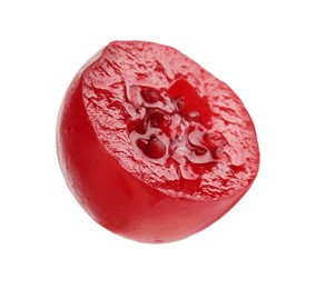Photo of Half of fresh ripe cranberry isolated on white