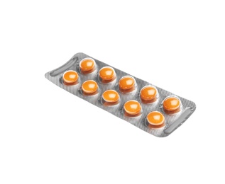 Photo of Pills in blister pack on white background