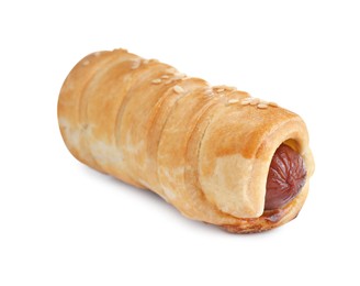 Photo of One delicious sausage roll isolated on white