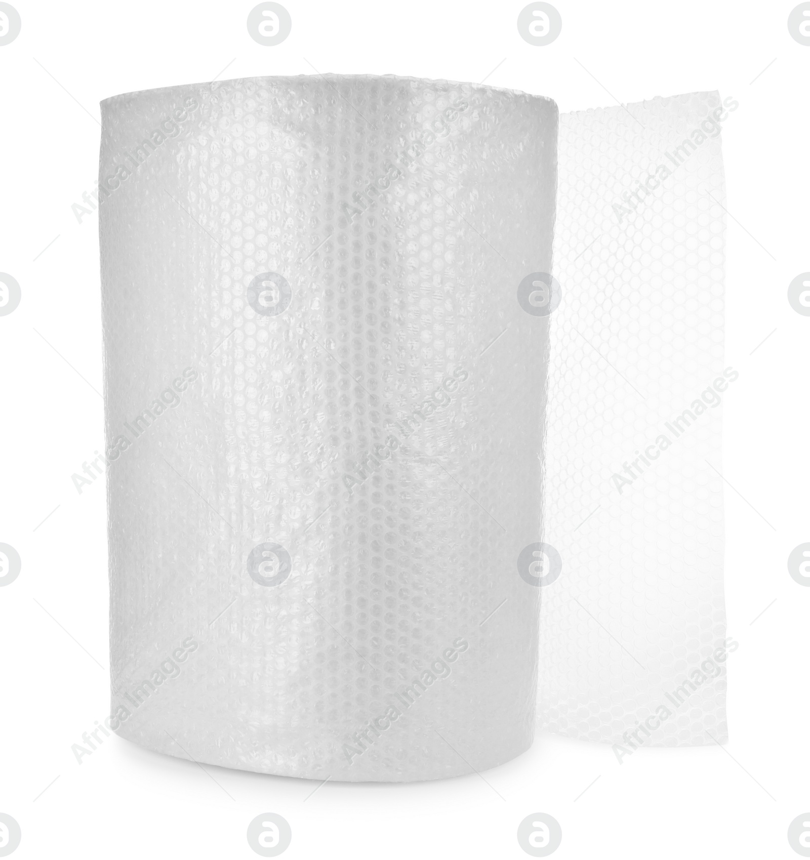 Photo of Transparent bubble wrap roll isolated on white