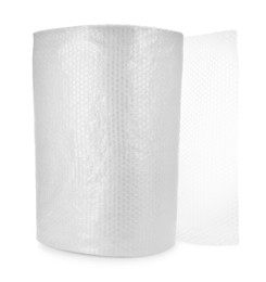 Photo of Transparent bubble wrap roll isolated on white