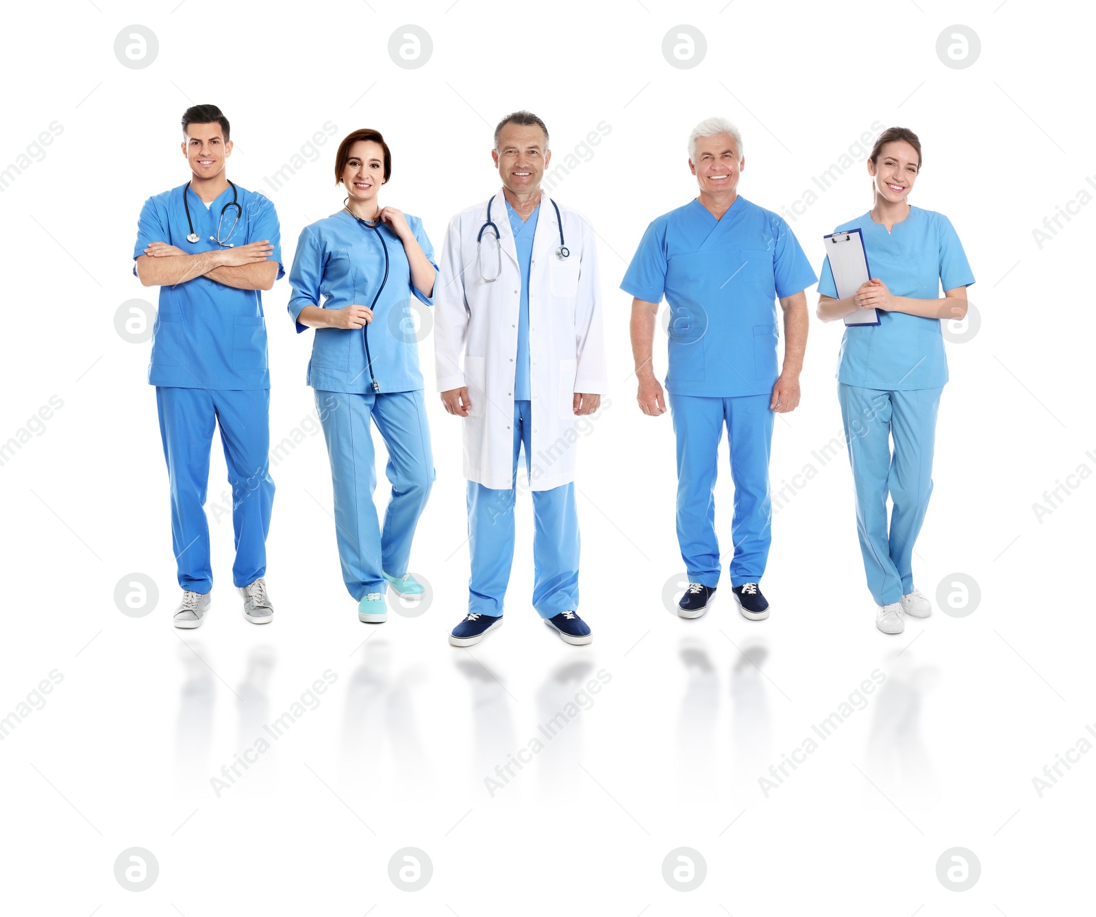 Image of Collage with photos of doctors on white background