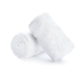 Soft clean cotton rolls on white background