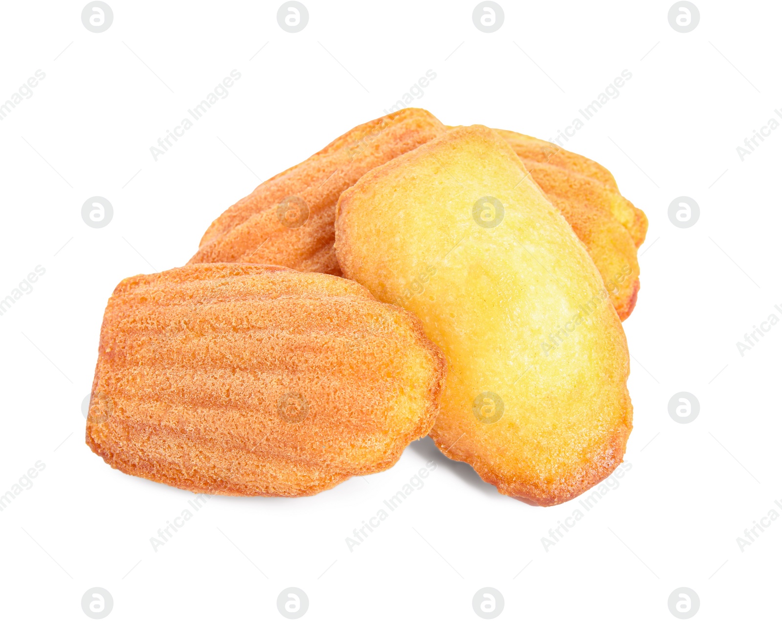 Photo of Delicious homemade madeleine cakes on white background