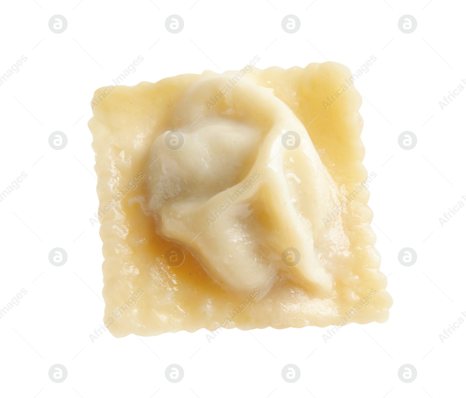 Photo of Boiled ravioli with tasty filling isolated on white