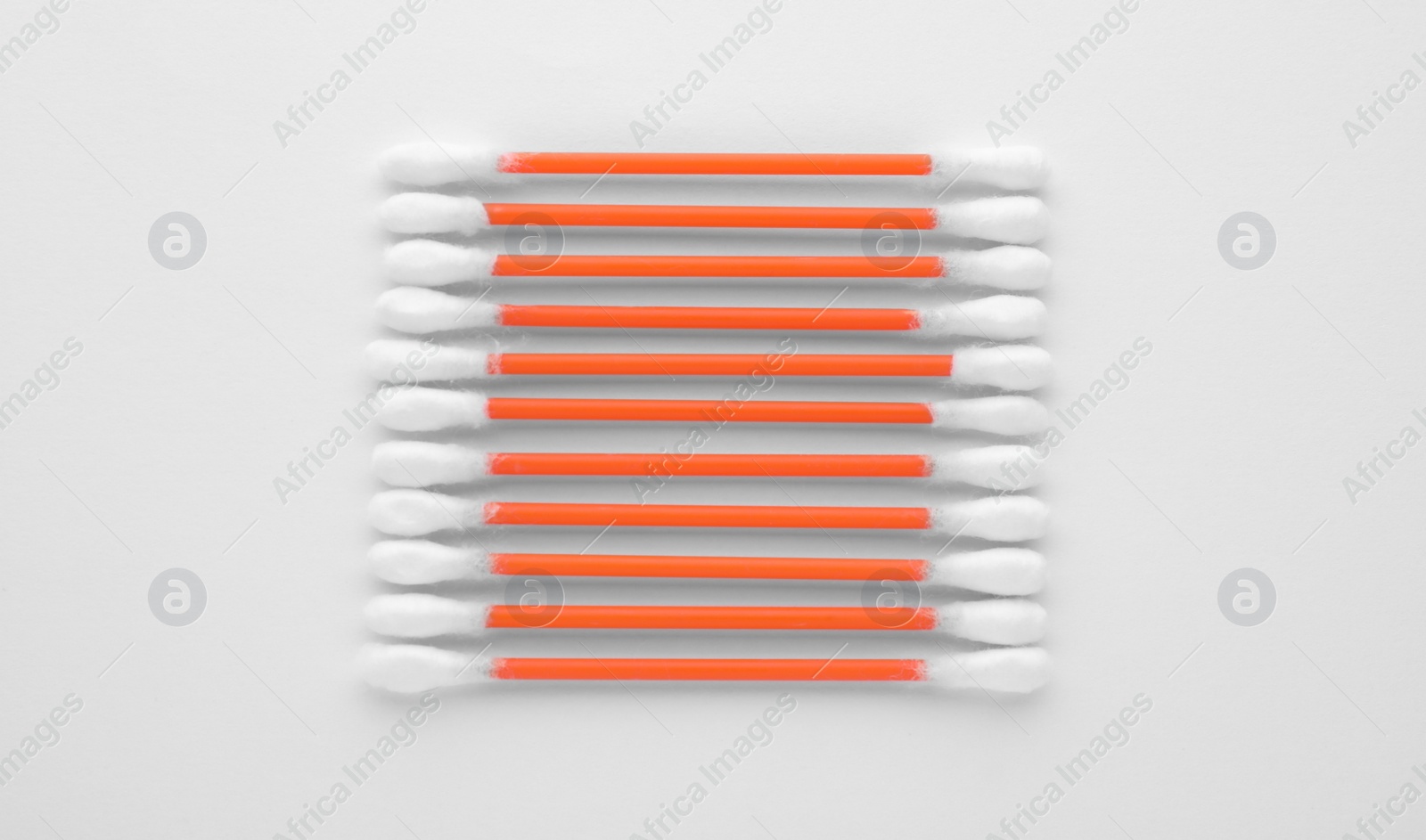 Photo of Many clean cotton buds on white background, top view