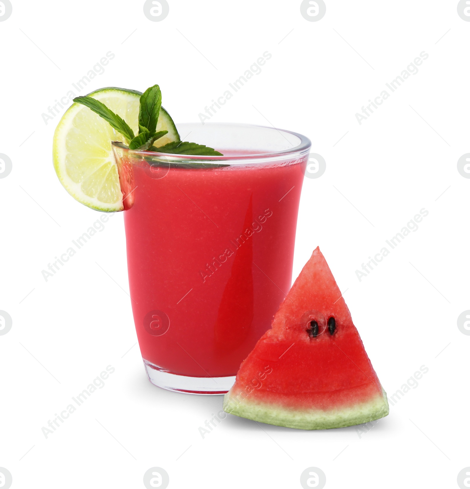 Photo of Fresh delicious watermelon drink on white background