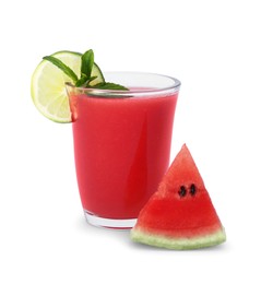 Photo of Fresh delicious watermelon drink on white background