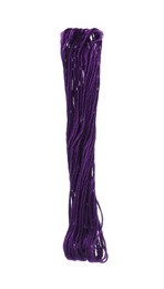 Bright purple embroidery thread on white background