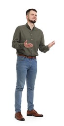 Photo of Man in shirt and jeans on white background