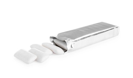 Tasty chewing gums in silver foil isolated on white
