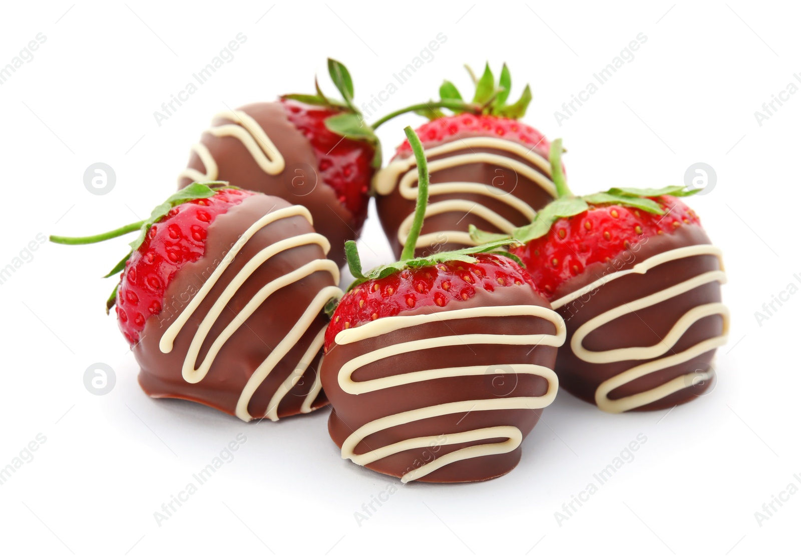 Photo of Delicious chocolate covered strawberries on white background