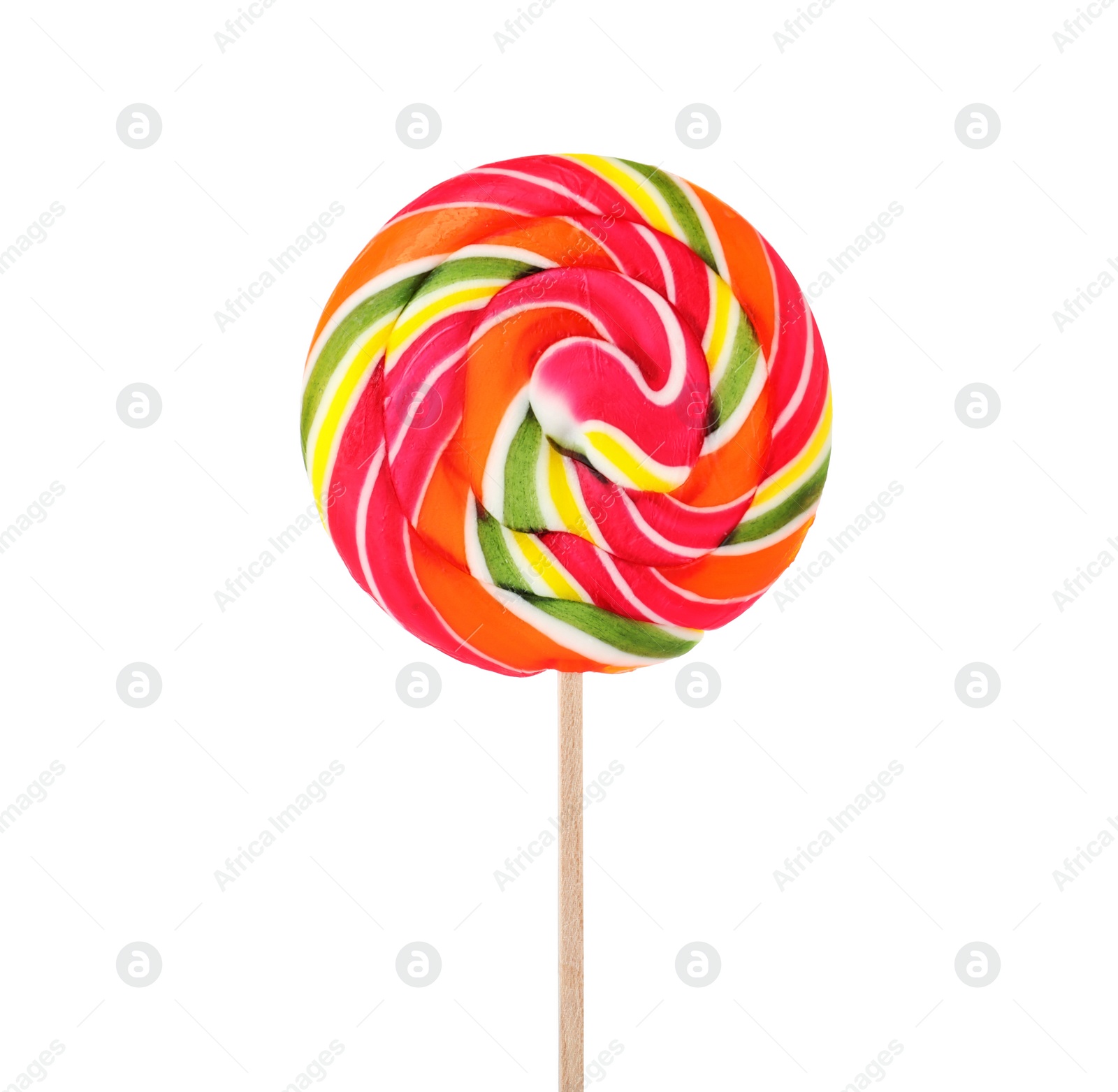 Photo of Tasty colorful fruit flavored candy on white background