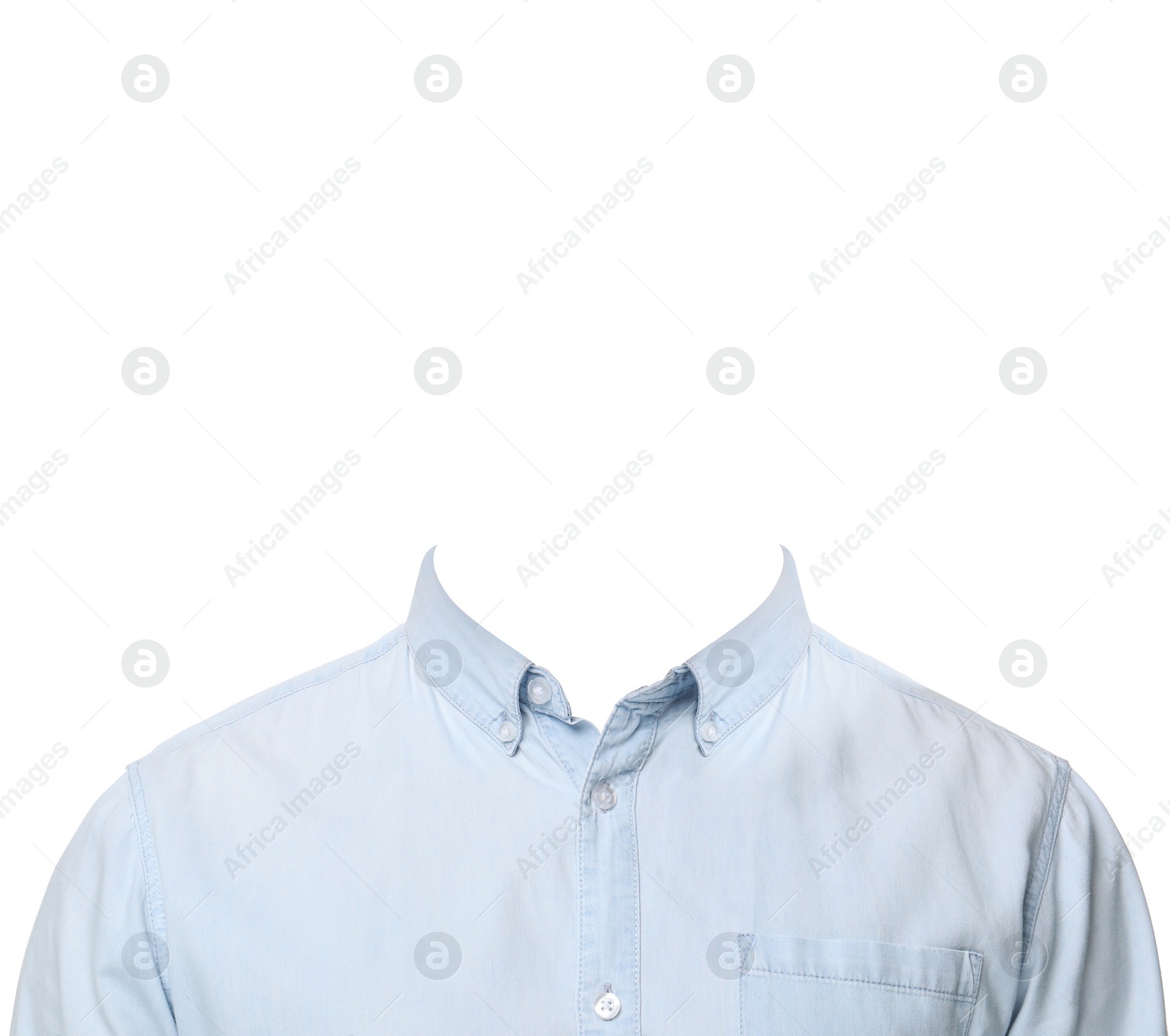 Image of Clothes replacement template for passport photo or other documents. Light blue shirt isolated on white