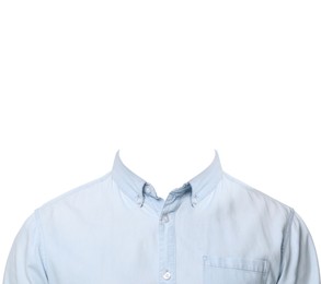 Clothes replacement template for passport photo or other documents. Light blue shirt isolated on white
