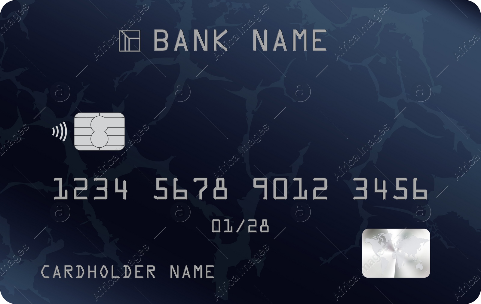 Illustration of Chip credit card, illustration. Mockup for design