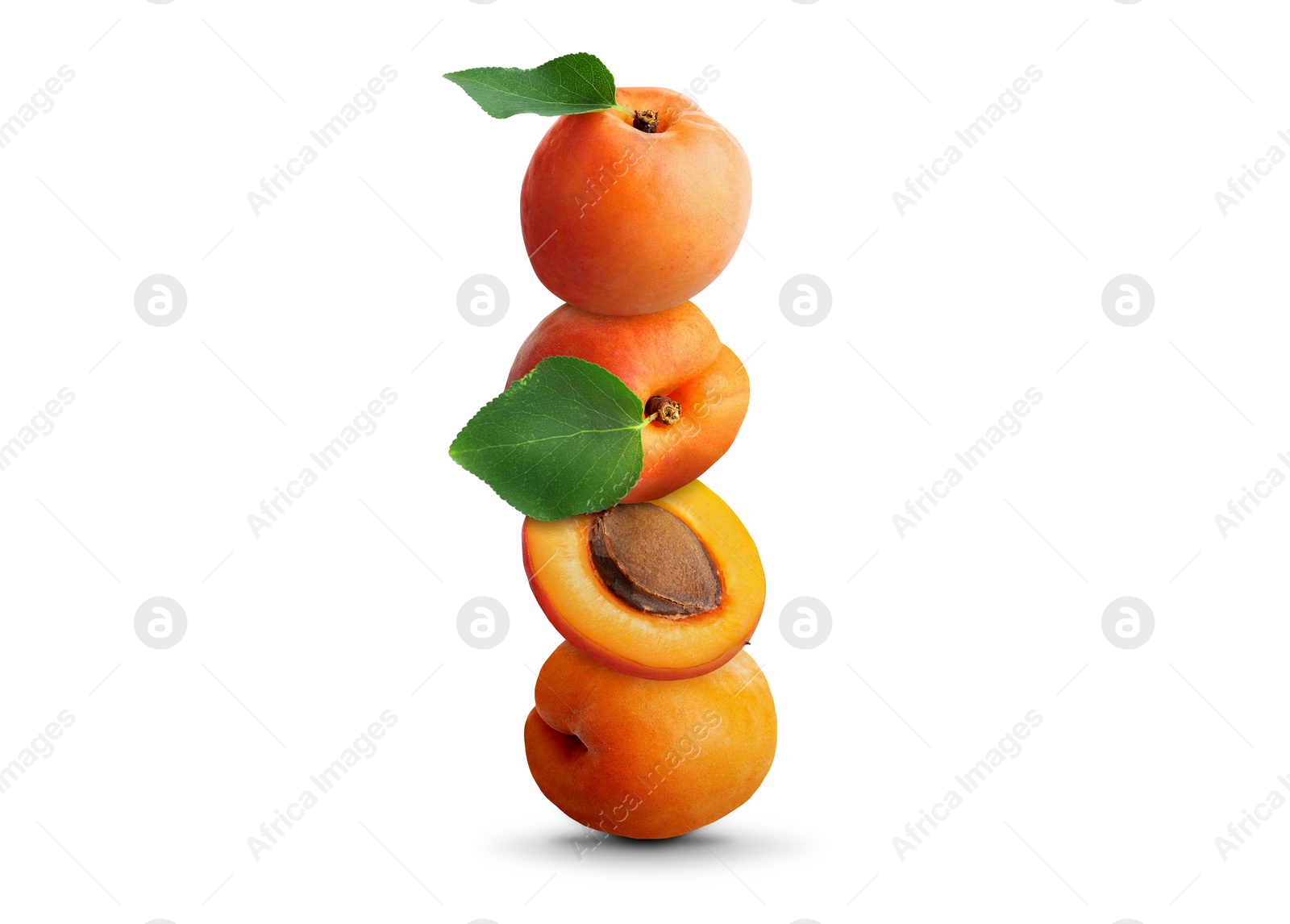 Image of Stack of fresh ripe apricots on white background