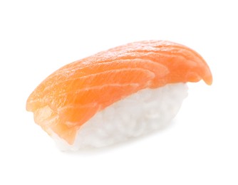 Delicious nigiri sushi with salmon isolated on white