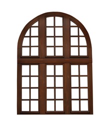 Beautiful wooden arch window frame isolated on white