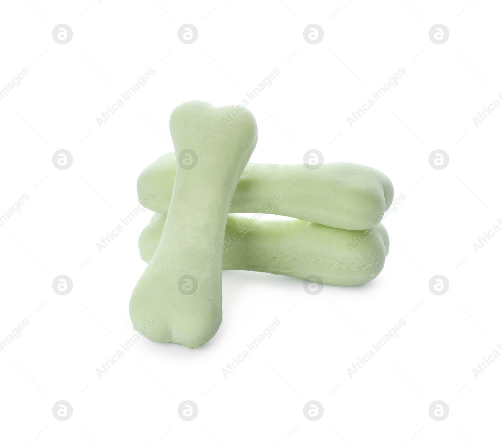 Photo of Bone shaped dog cookies on white background