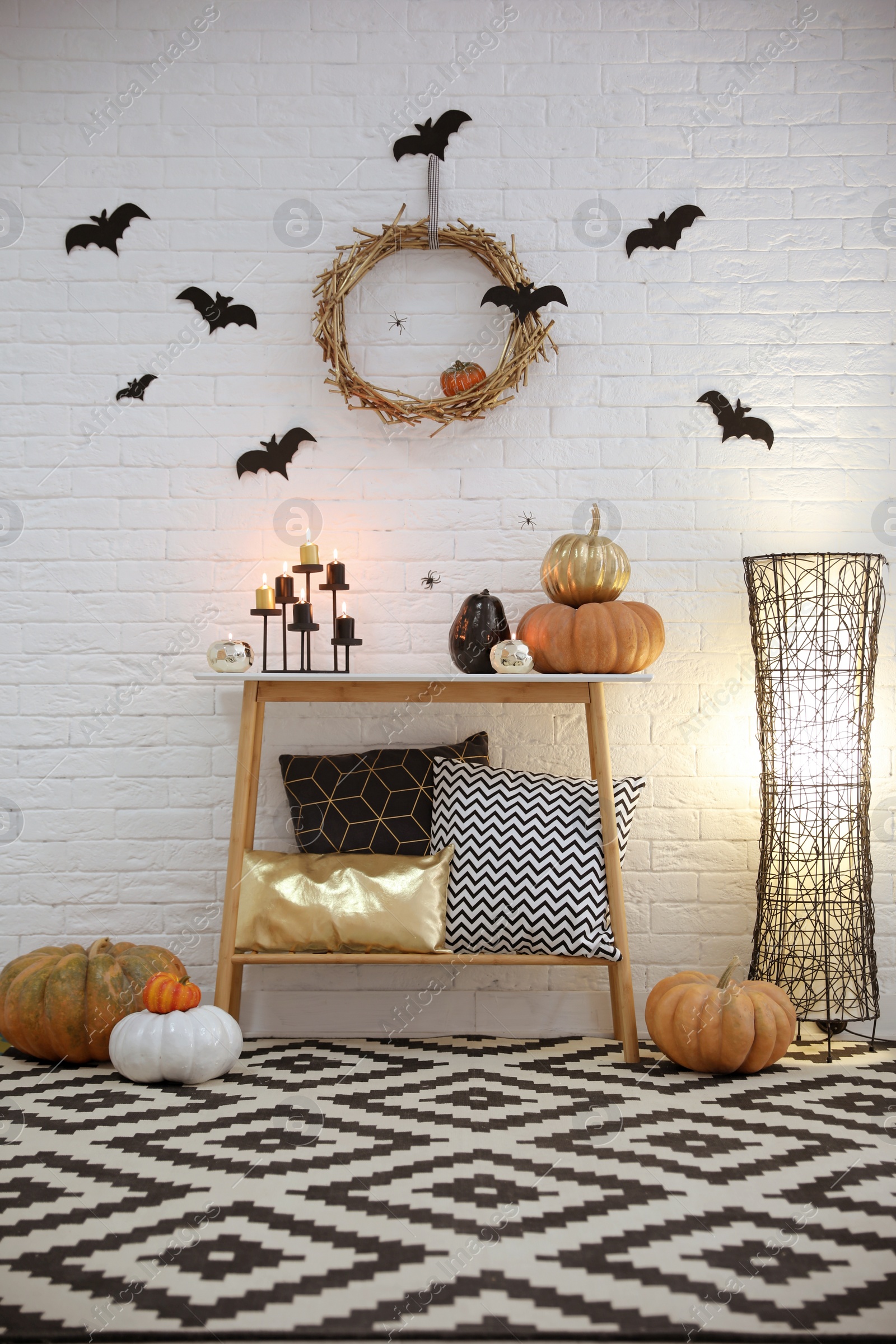 Photo of Modern room decorated for Halloween. Idea for festive interior