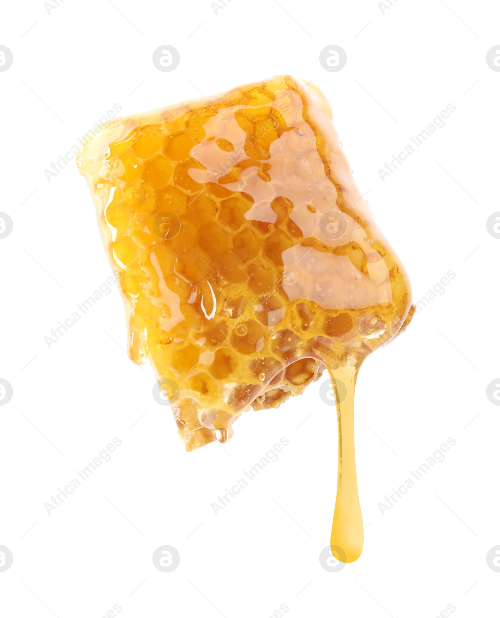 Photo of Piece of tasty fresh honeycomb isolated on white