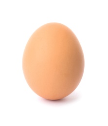 Photo of One brown chicken egg on white background