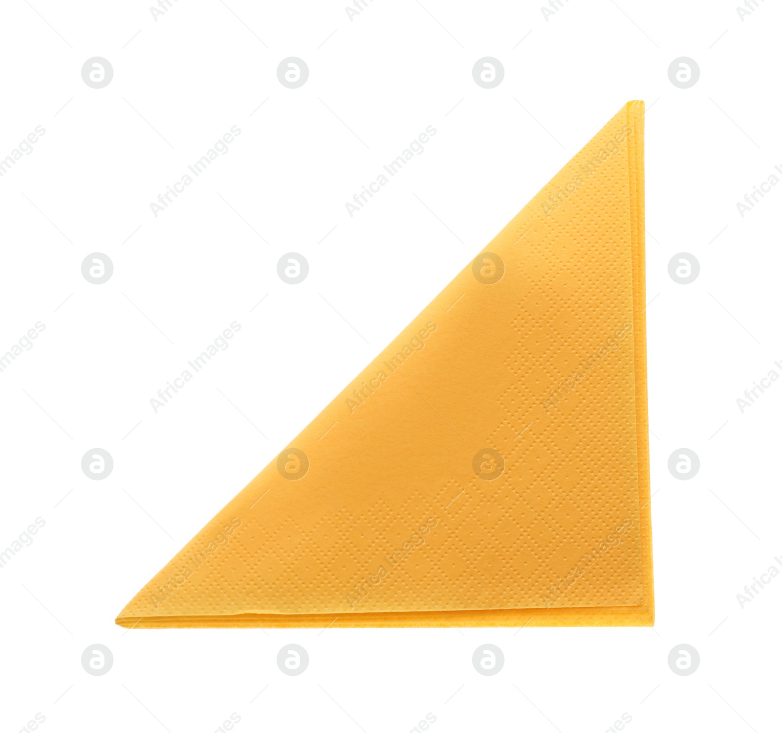 Photo of Folded yellow clean paper tissue isolated on white, top view