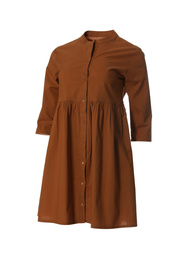 Photo of Stylish short brown dress on white background