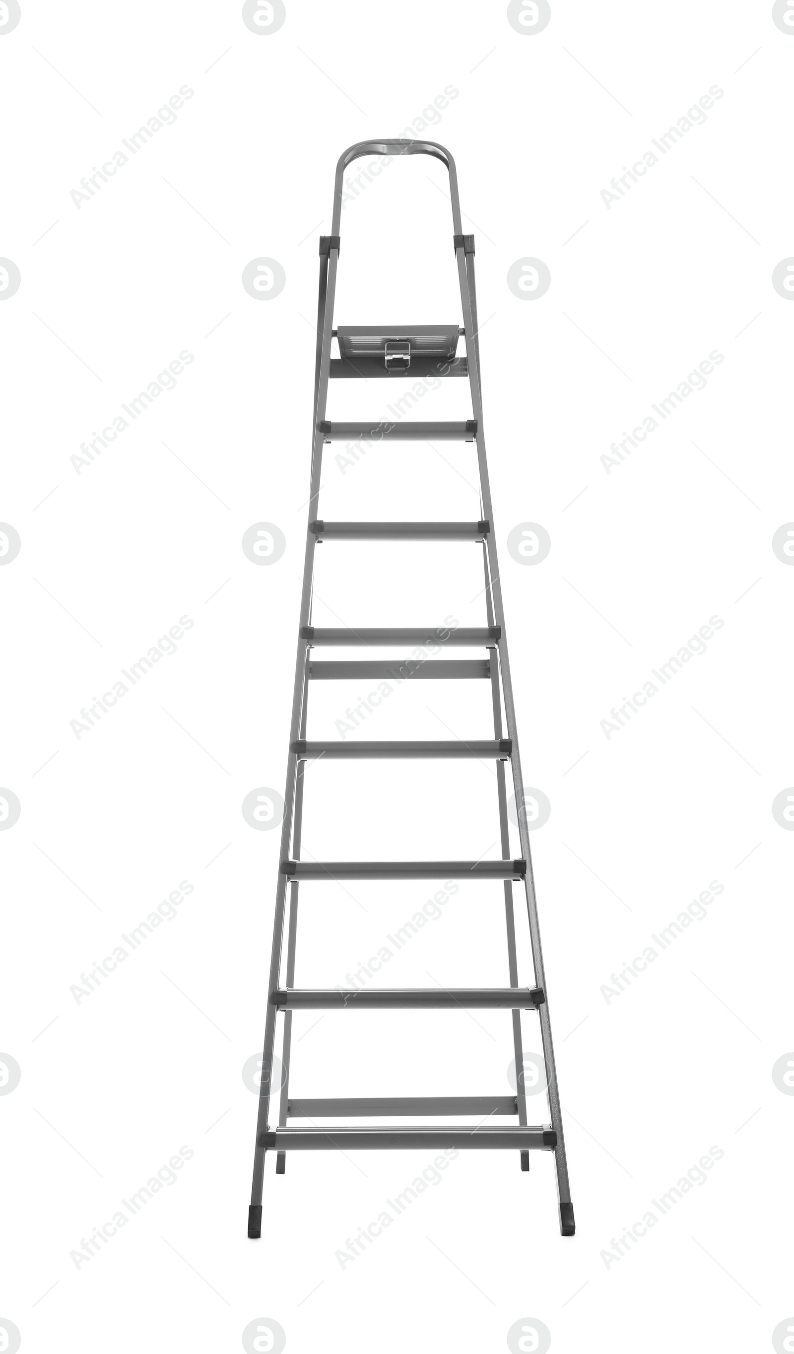 Photo of Modern metal stepladder isolated on white. Construction tool