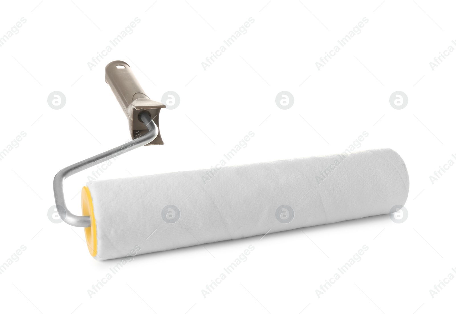 Photo of New paint roller brush on white background