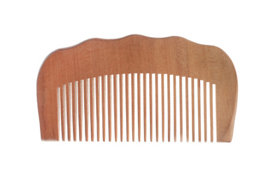 New wooden hair comb isolated on white, top view