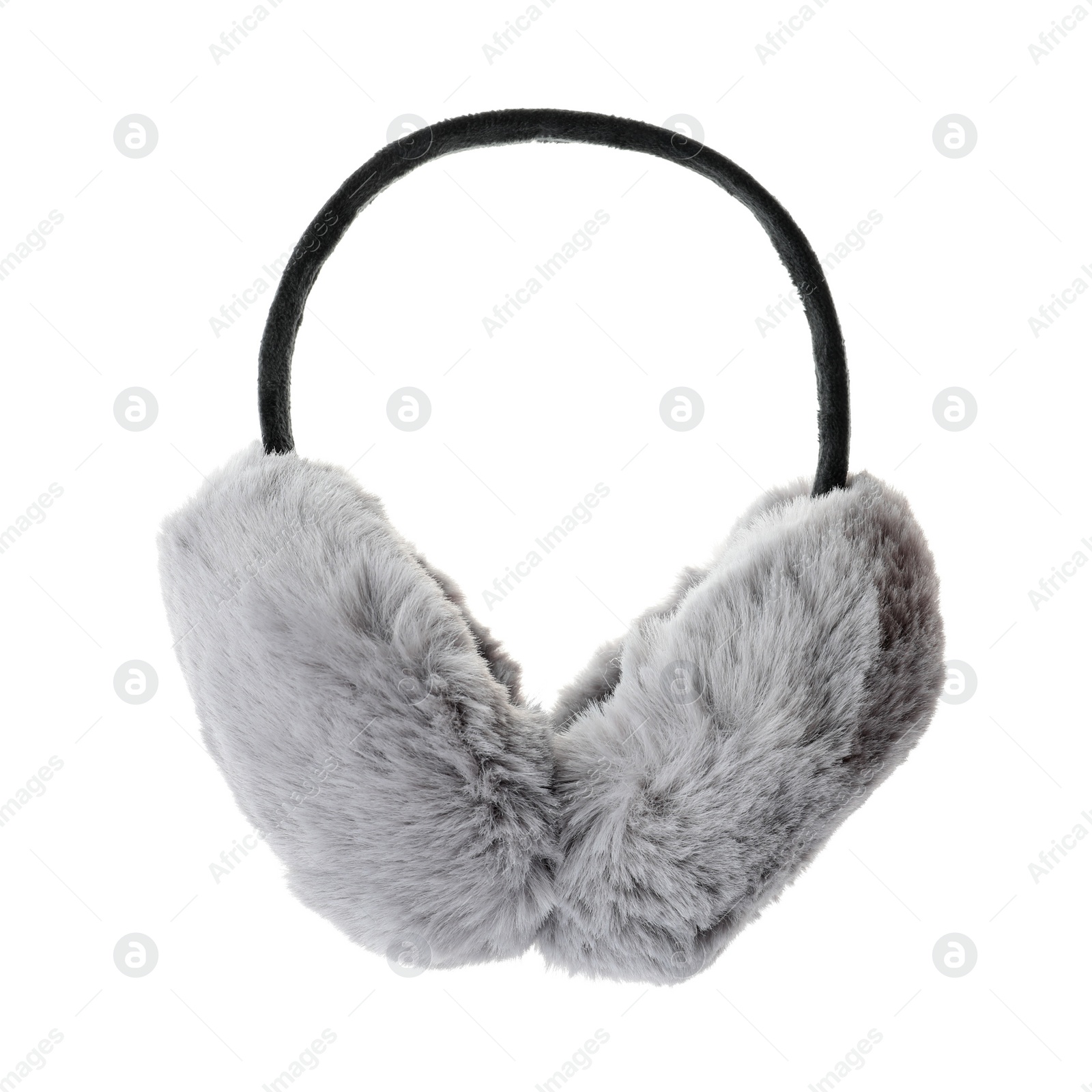 Photo of Stylish warm soft earmuffs isolated on white