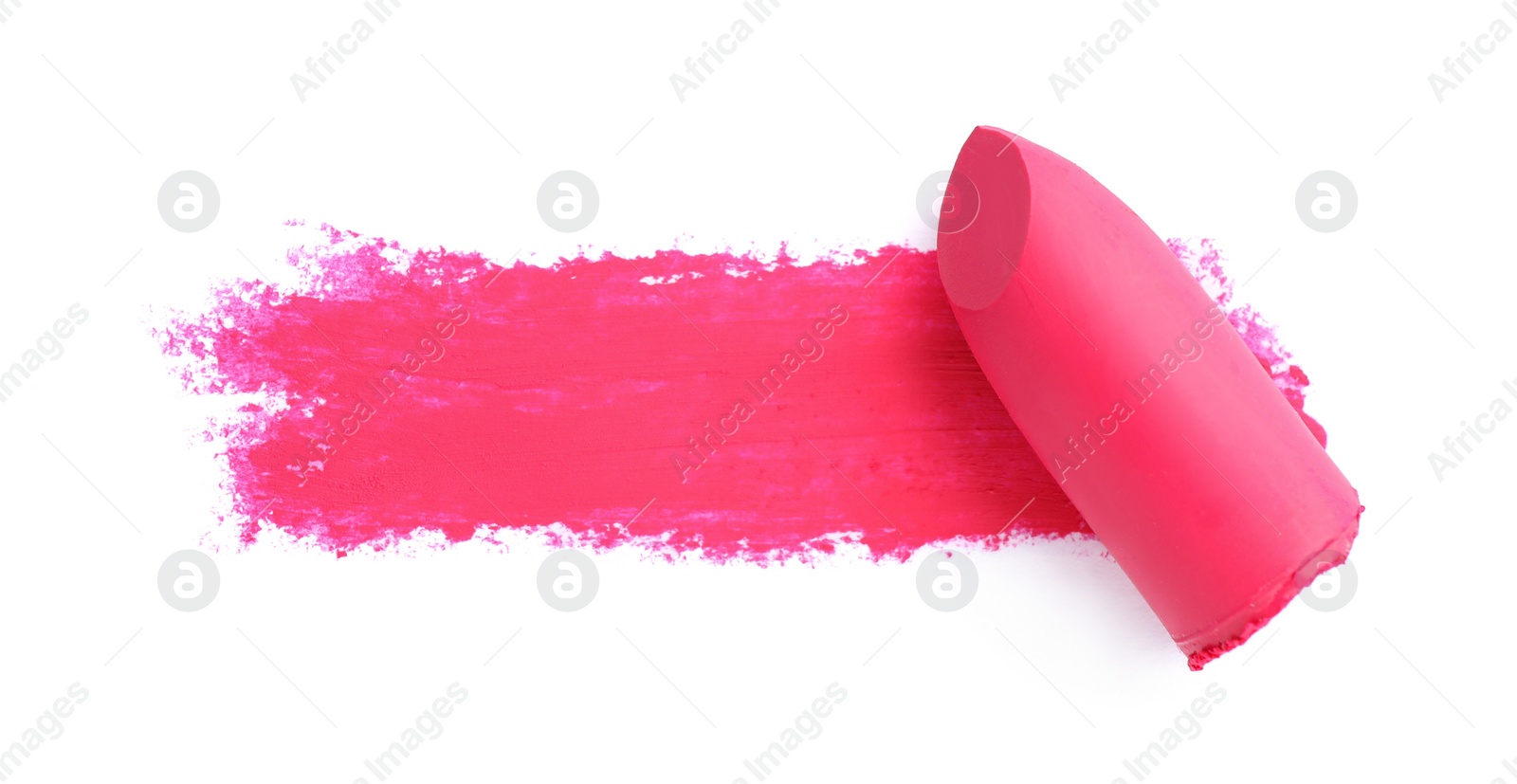 Photo of Lipstick and swatch on white background, top view