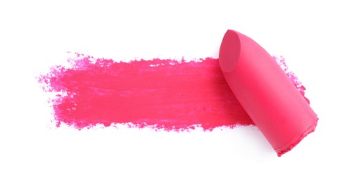 Photo of Lipstick and swatch on white background, top view