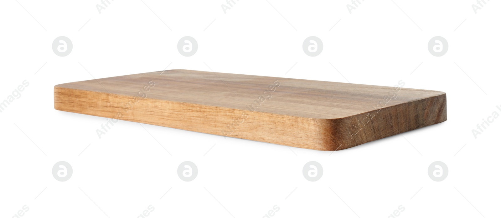 Photo of One wooden cutting board isolated on white