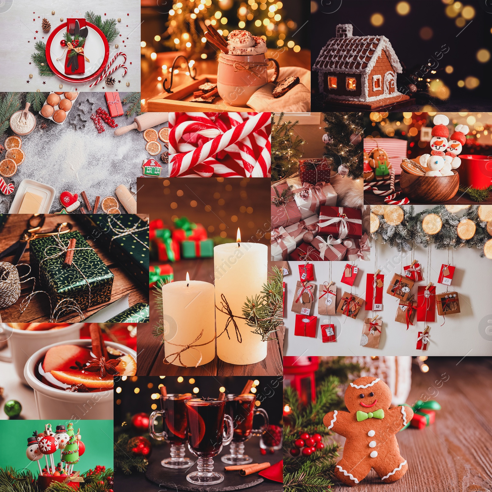 Image of Christmas themed collage. Collection of festive photos