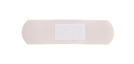 Photo of One medical adhesive bandage isolated on white, top view