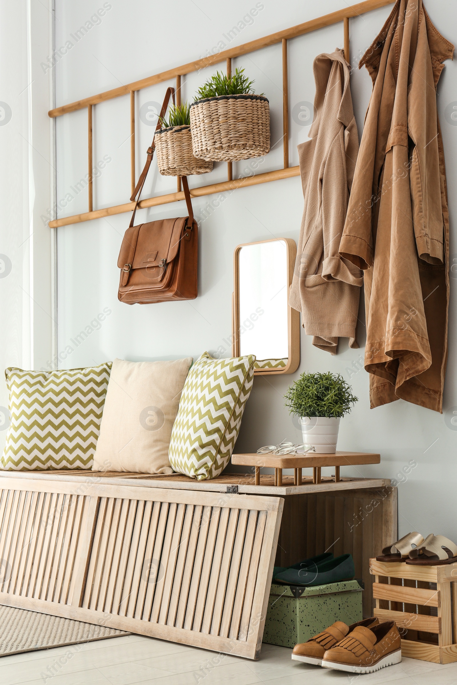 Photo of Cozy hallway interior with new stylish furniture