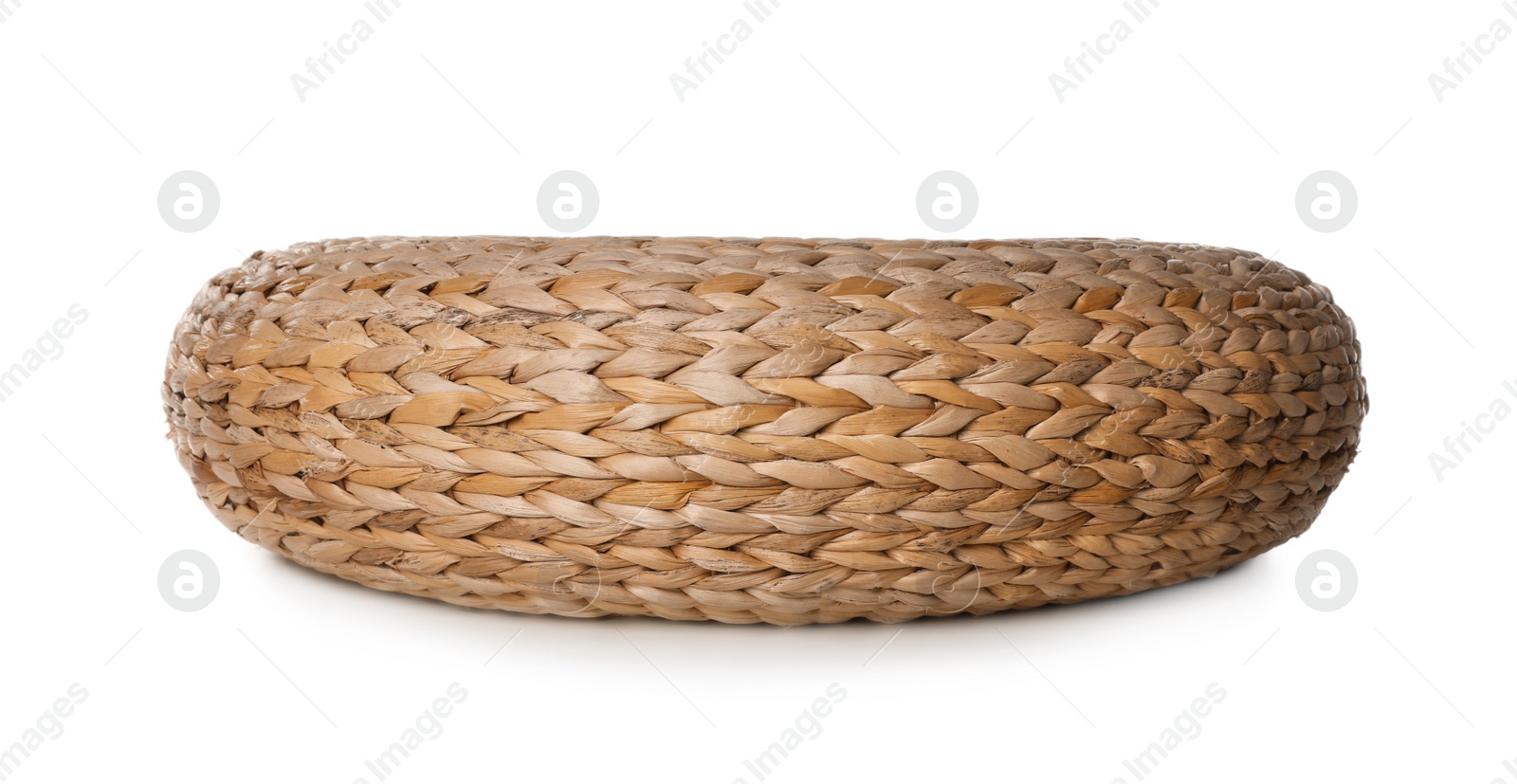 Photo of One stylish wicker pouf isolated on white