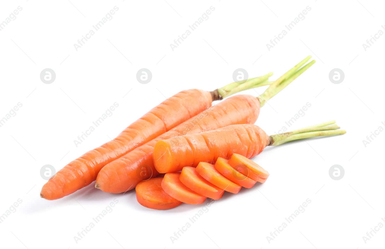 Fresh ripe juicy carrots isolated on white Photo of Fresh ripe juicy carrots isolated on white