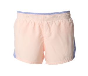 Photo of Pink women's shorts isolated on white. Sports clothing