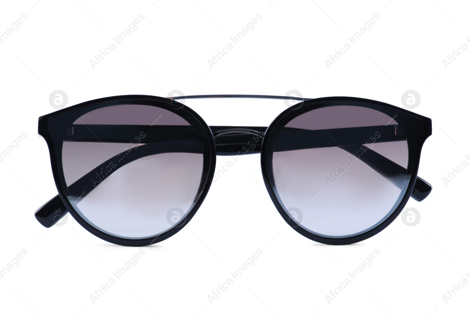 Photo of Stylish sunglasses on white background. Summer accessory