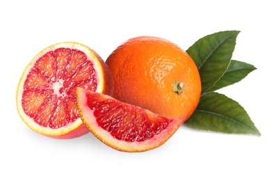 Image of Delicious ripe red oranges on white background