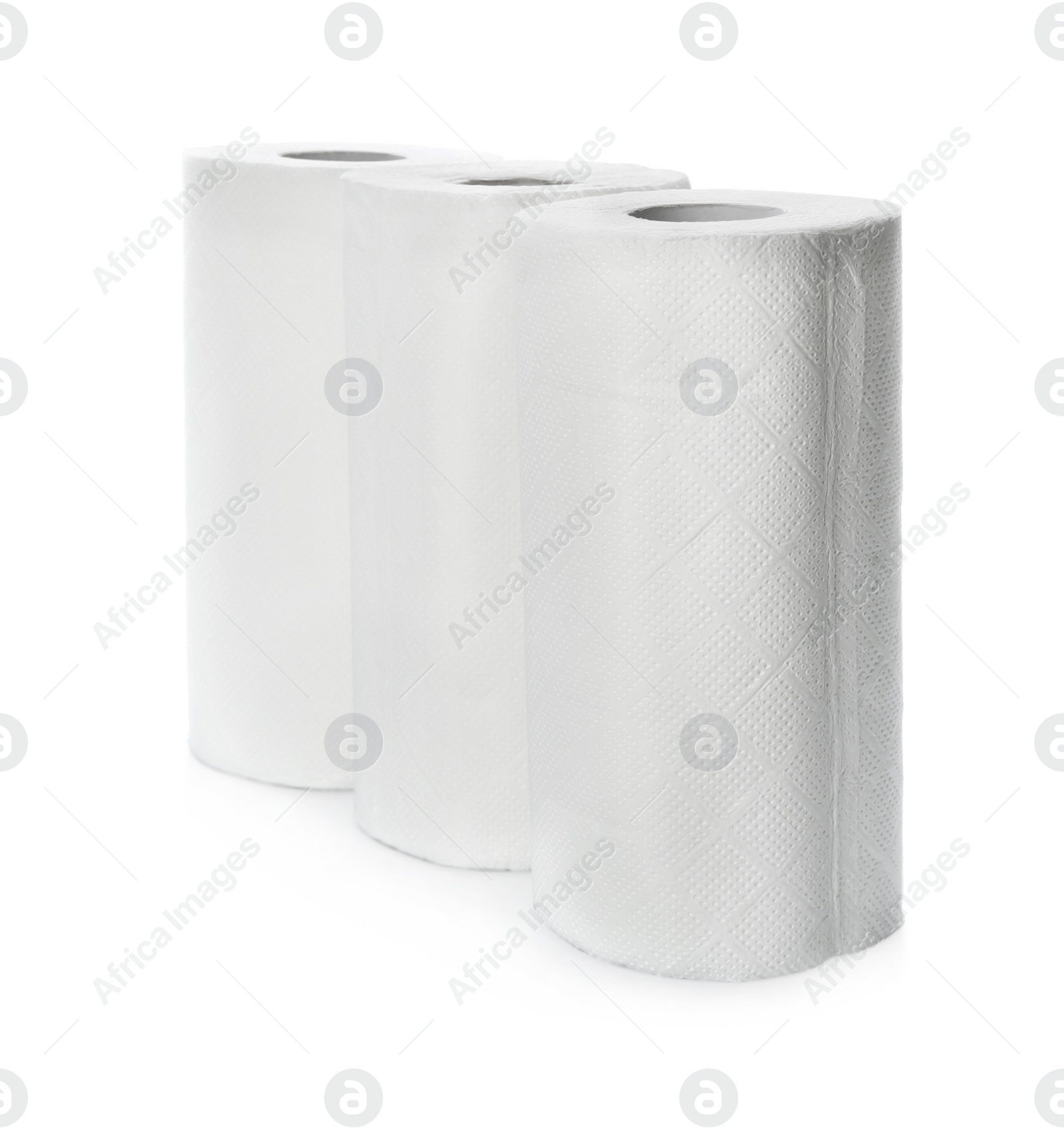 Photo of Rolls of paper tissues on white background