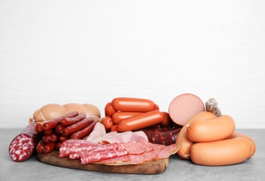 Different types of sausages on light table