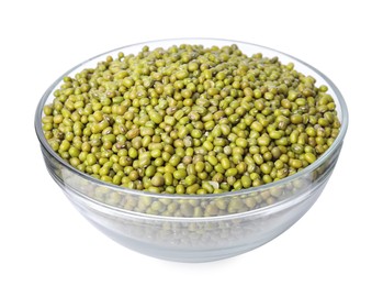 Photo of Bowl with fresh mung beans isolated on white